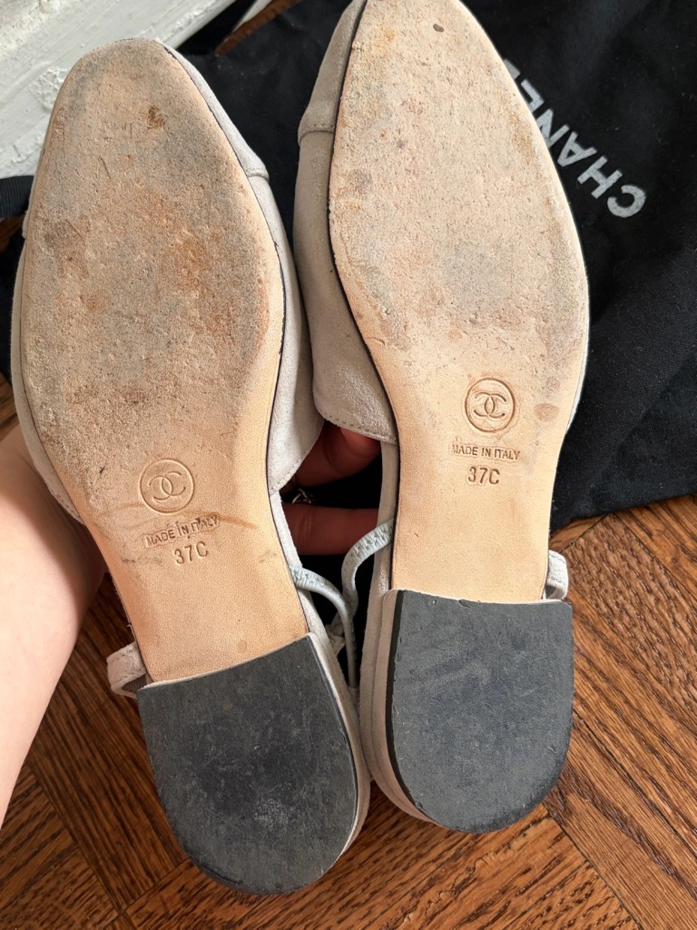 Chanel Grey Suede Slingback Flats - Picture 9 of 10